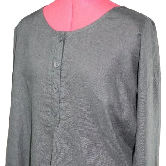 FLAX Black Long Sleeve, Lagenlook Styling Linen Full Cut Top, Size Medium - Picture 3 of 8